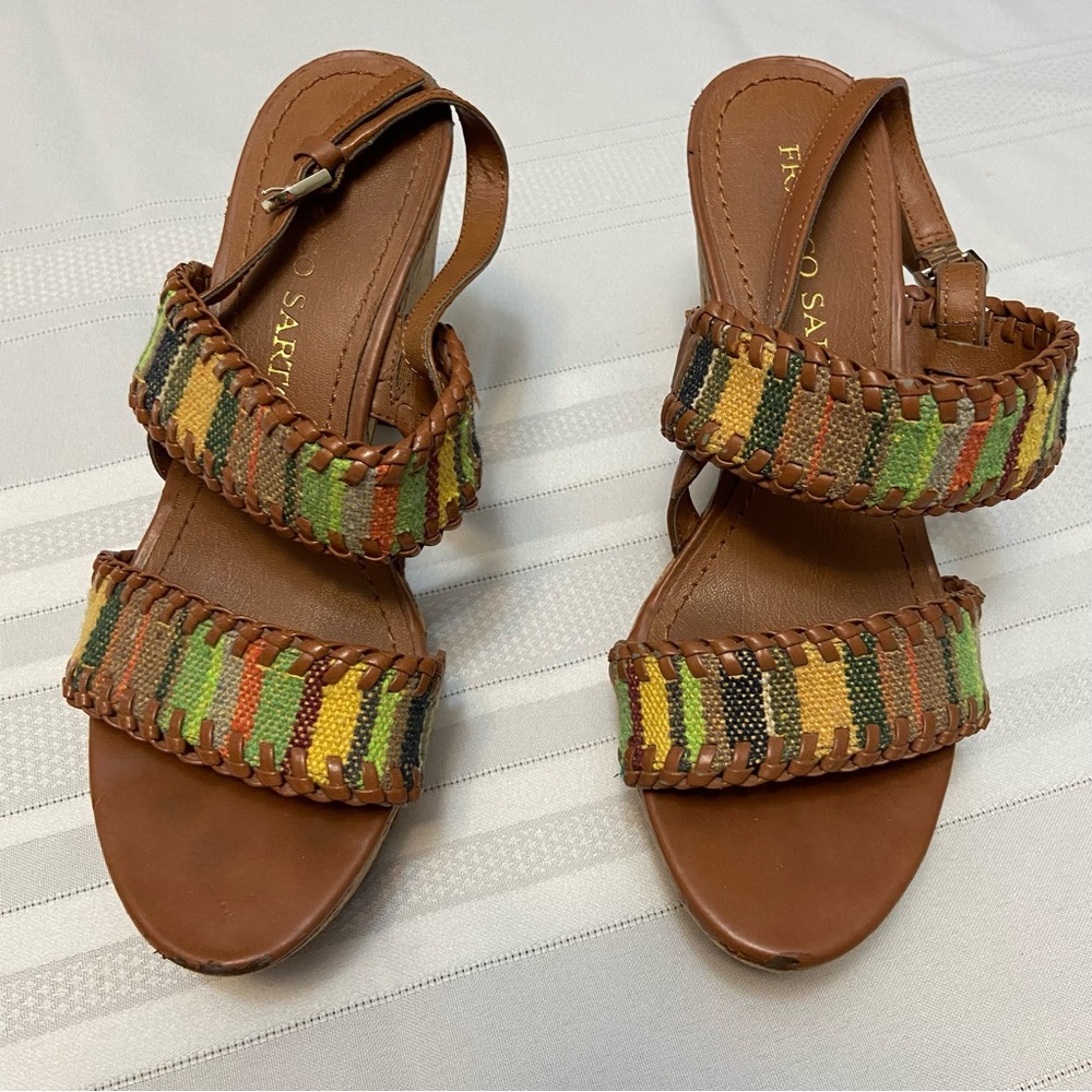 Franco Sarto Womens Cork Platform Heeled Tapestry Sandals size 6 - Picture 4 of 6